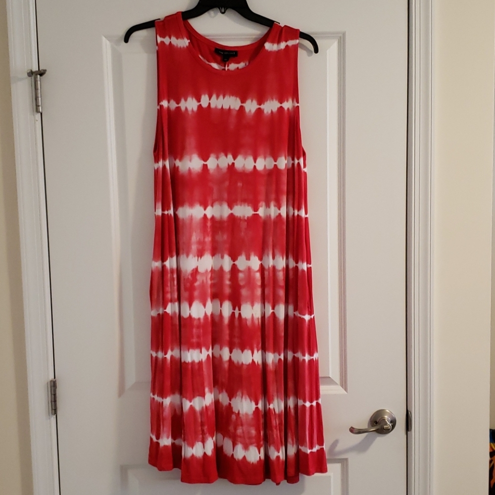 Red TieDye Swing Sleeveless Dress w/pockets